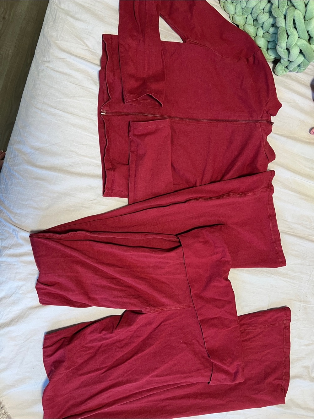 Red Two-Piece Lounge Set - Zip Crop Jacket & Pants